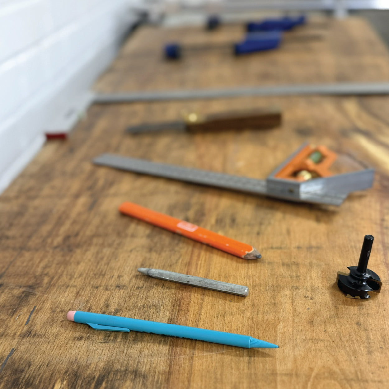 Inside the workshop Close-up of hand drafting tools at Cobblestone Creative Edinburgh 
